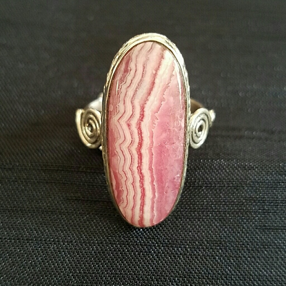 Pink Rhodochrosite Ring Sterling Silver